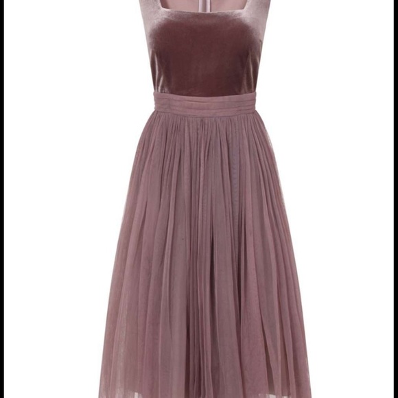 Little Mistress Tall Velvet Top Mini Skater Dress With Tulle Skirt - Picture 4 of 11